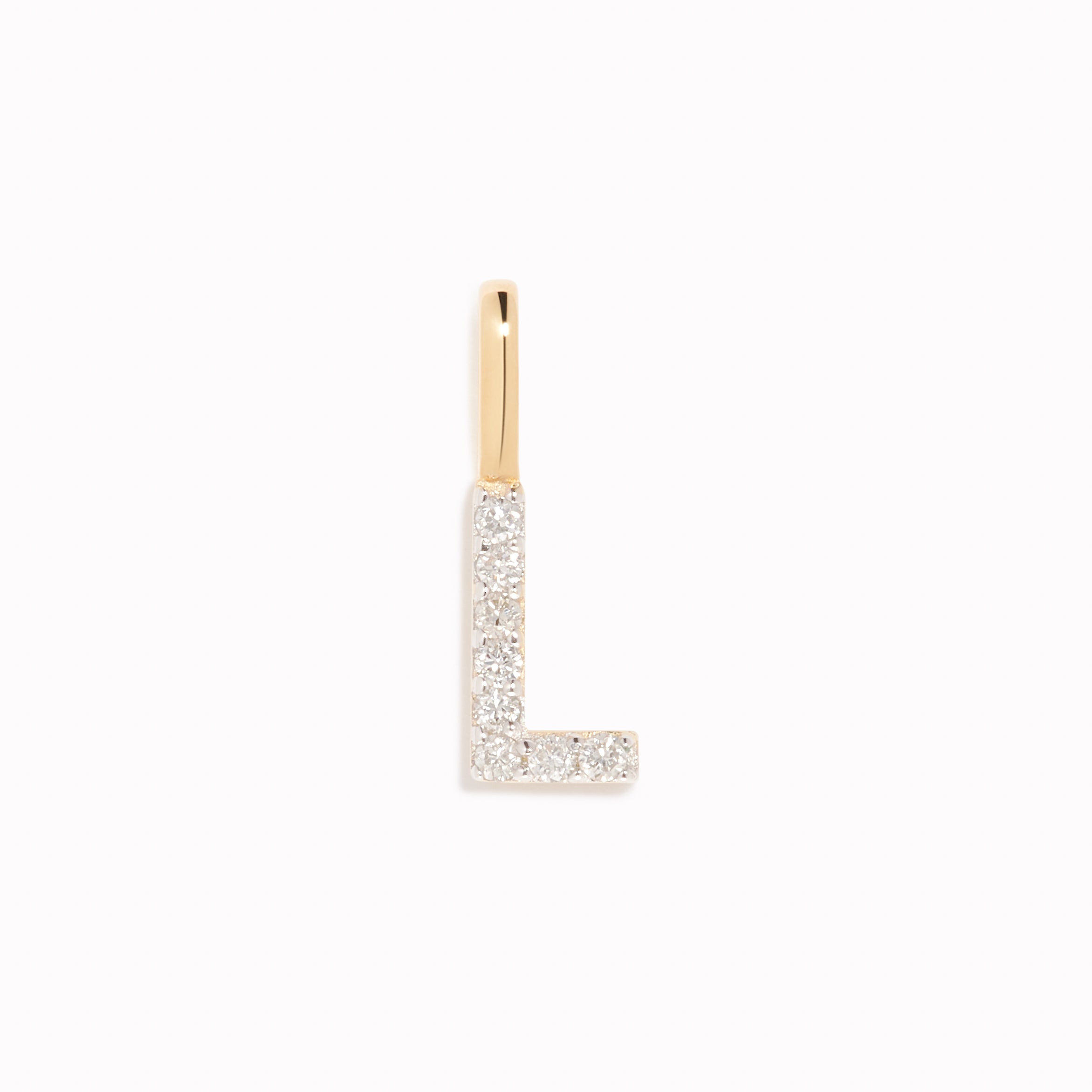Diamond Initial Pendant 14k Gold - L with brilliant diamonds on a white background displayed vertically