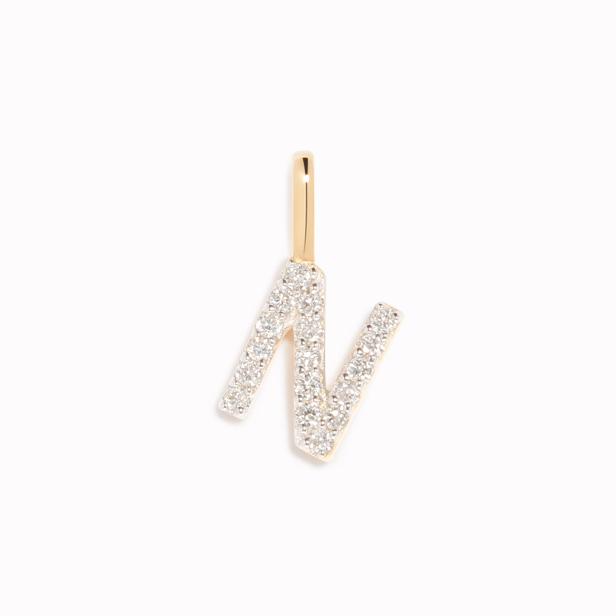 Diamond Initial Pendant 14k Gold - N with sparkling diamonds on a white background, perfect for layering or gifting
