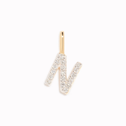 Diamond Initial Pendant 14k Gold - N with sparkling diamonds on a white background, perfect for layering or gifting