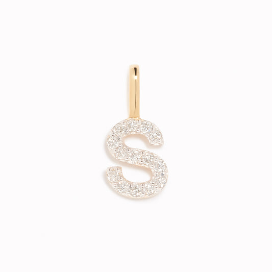 Diamond Initial Pendant 14k Gold - S with sparkling diamonds on a white background for layering on necklaces