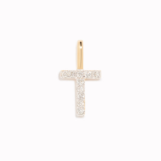 Diamond Initial Pendant 14k Gold - T with sparkling diamonds on a white background showing fine craftsmanship