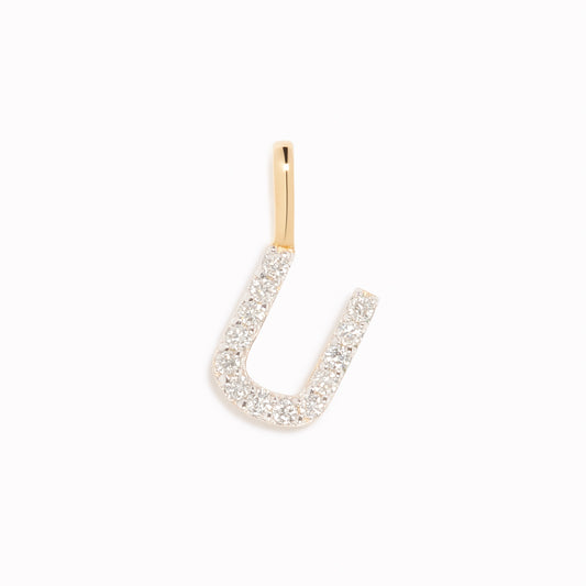 Diamond Initial Pendant 14k Gold - U featuring brilliant diamonds set in 14k gold on a white background