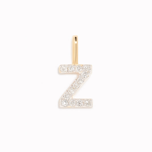 Diamond Initial Pendant 14k Gold - Z with brilliant diamonds set on a polished gold base against a white background