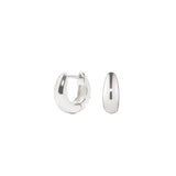 Dome Huggie Earrings Silver - Caja showing tapered dome shape with polished sterling silver and hinge back closure on white background