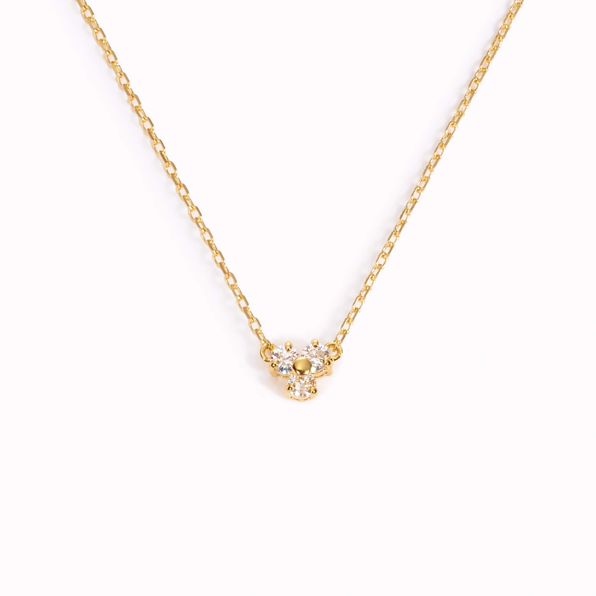 Gold pendant necklace with three cubic zirconia gemstones 