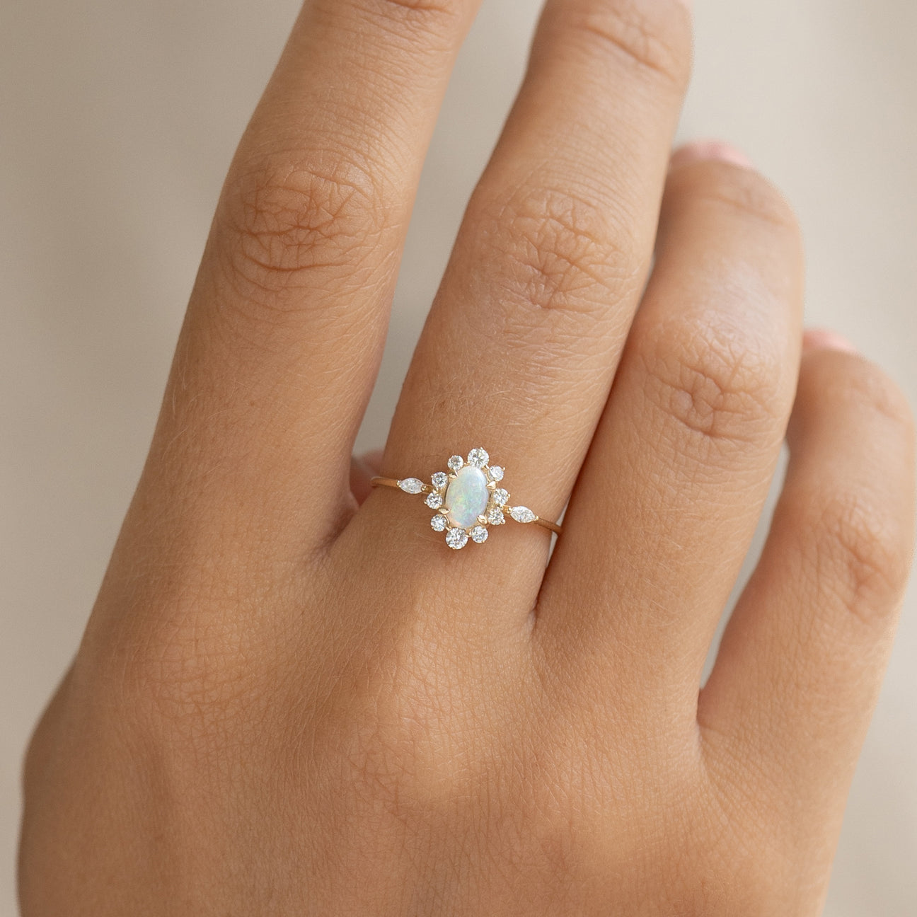 Sunburst Opal Halo Ring - Solana | Linjer Jewelry