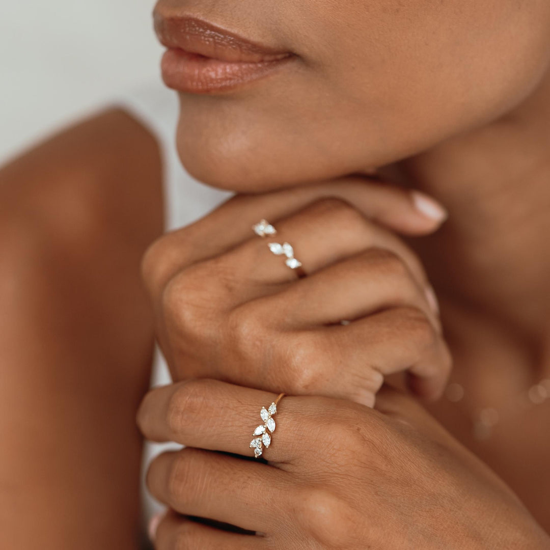 Lab Grown Diamond Leaf Ring 14k Gold - Freya | Linjer Jewelry