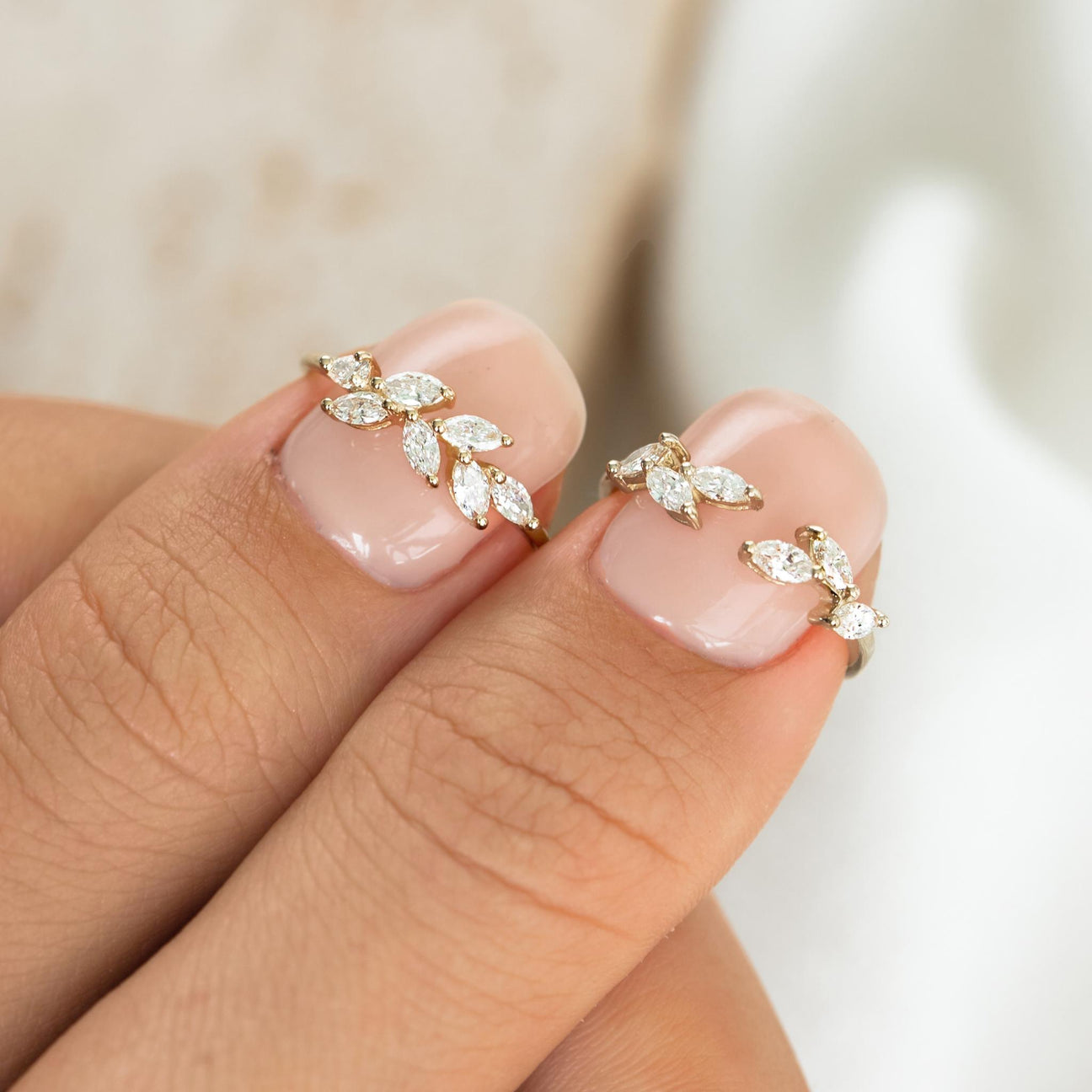 Open Diamond Leaf Ring 14k Gold - Ada | Linjer Jewelry