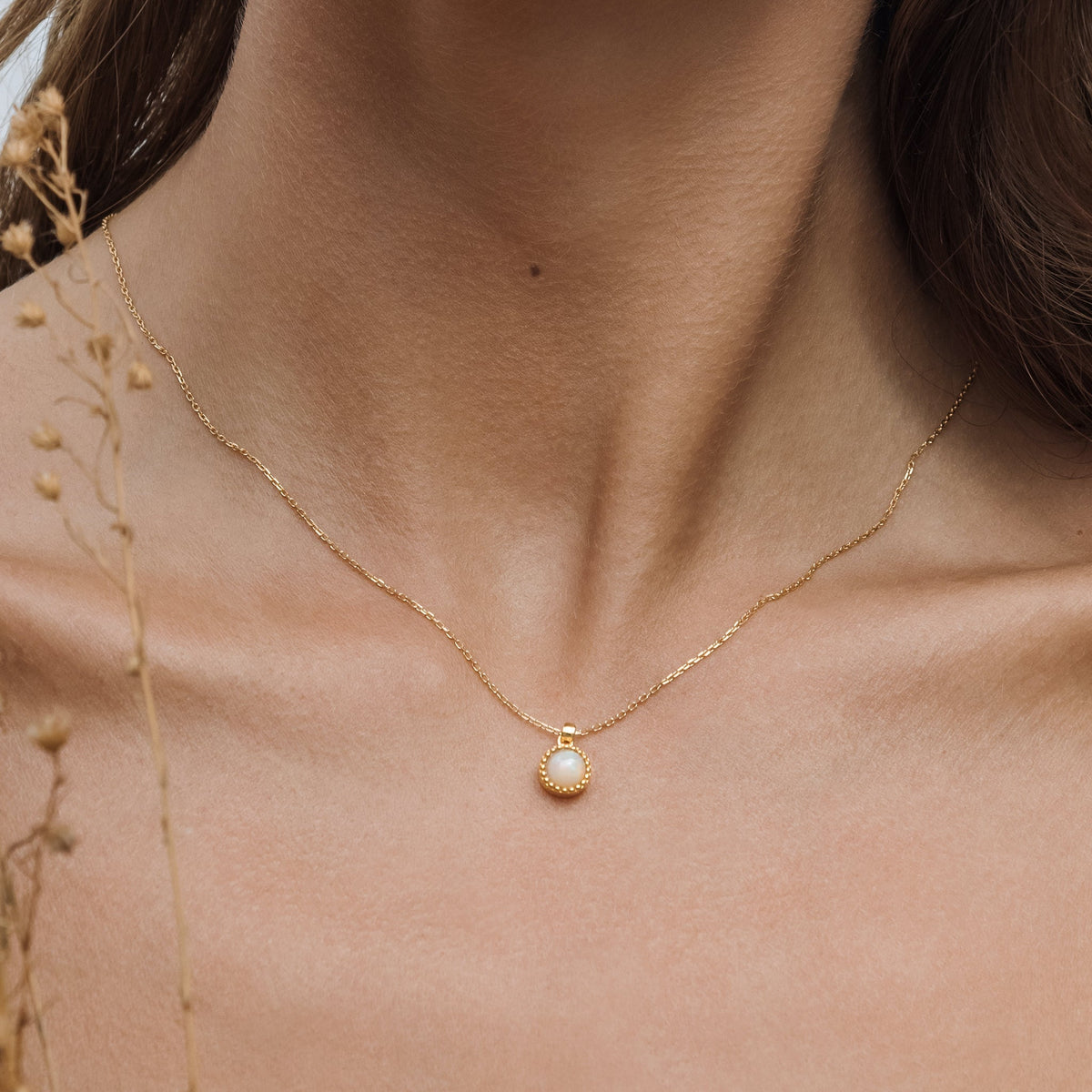 Adjustable birthstone necklace with opal pendant