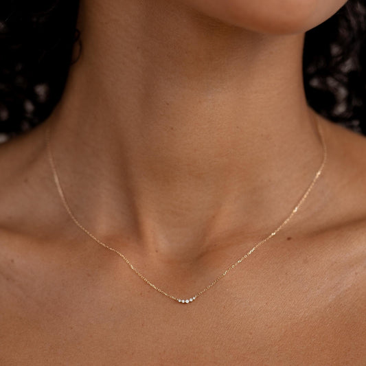 Lab grown diamond curved bar necklace with 14k yellow gold chain