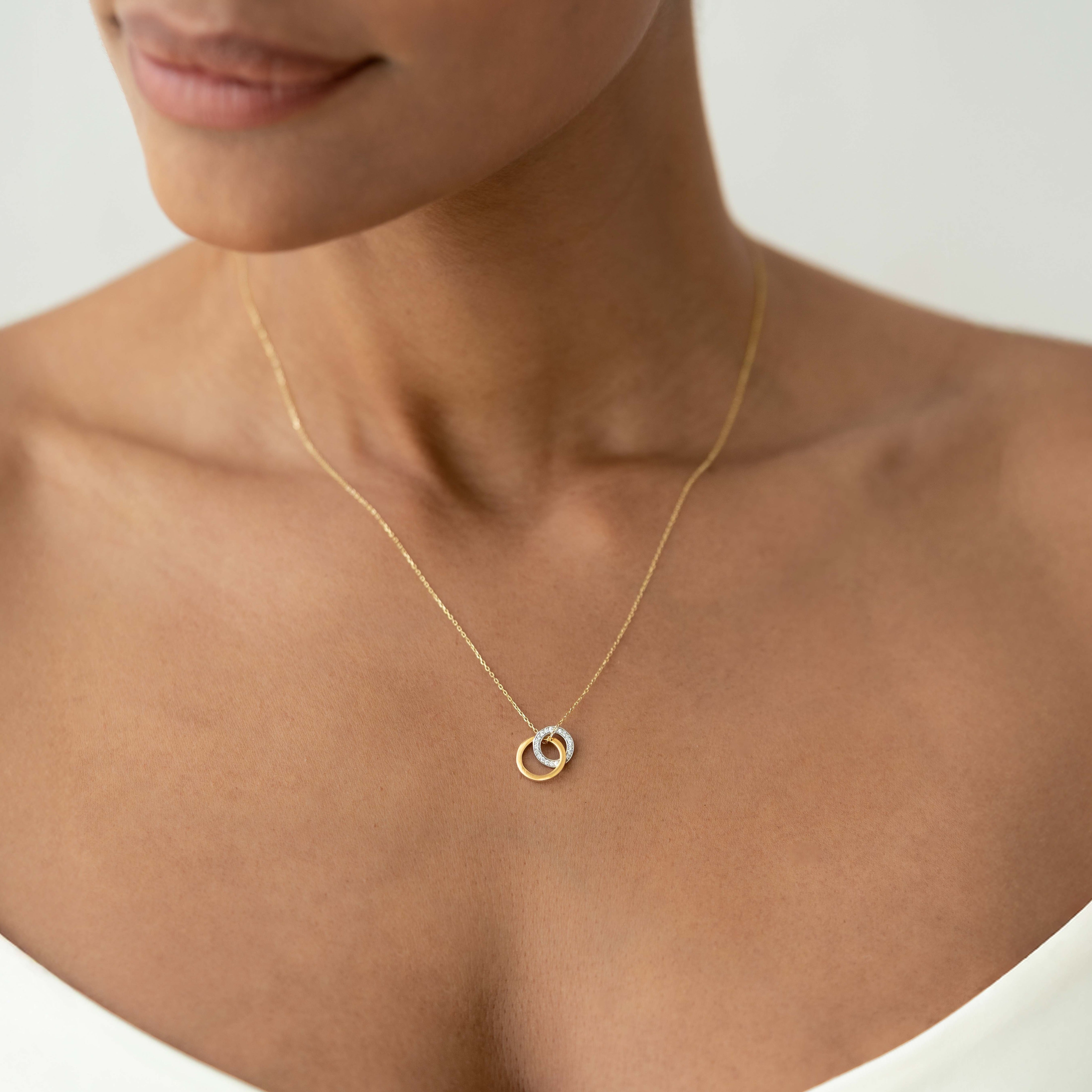 Diamond Double Circle Necklace 14k Gold Diana Linjer Jewelry - Main Image