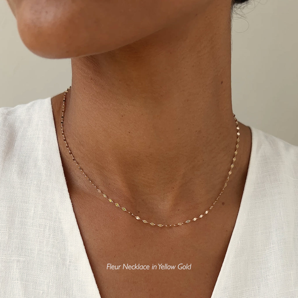 14k White Gold Petal Chain Necklace Fleur Linjer Jewelry