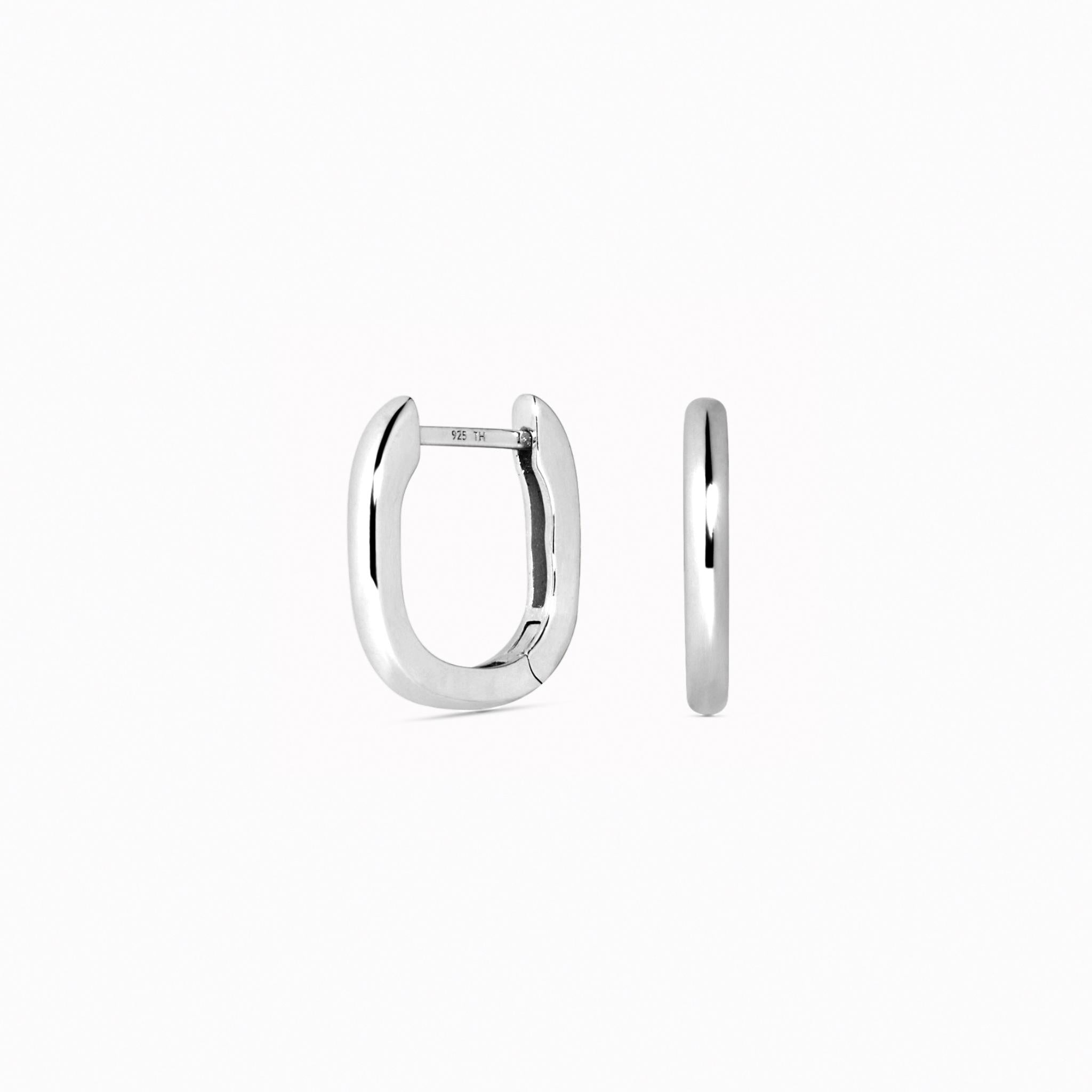 Square Huggie Earrings Silver - Amelia shown in sterling silver with a sleek modern square shape on white background