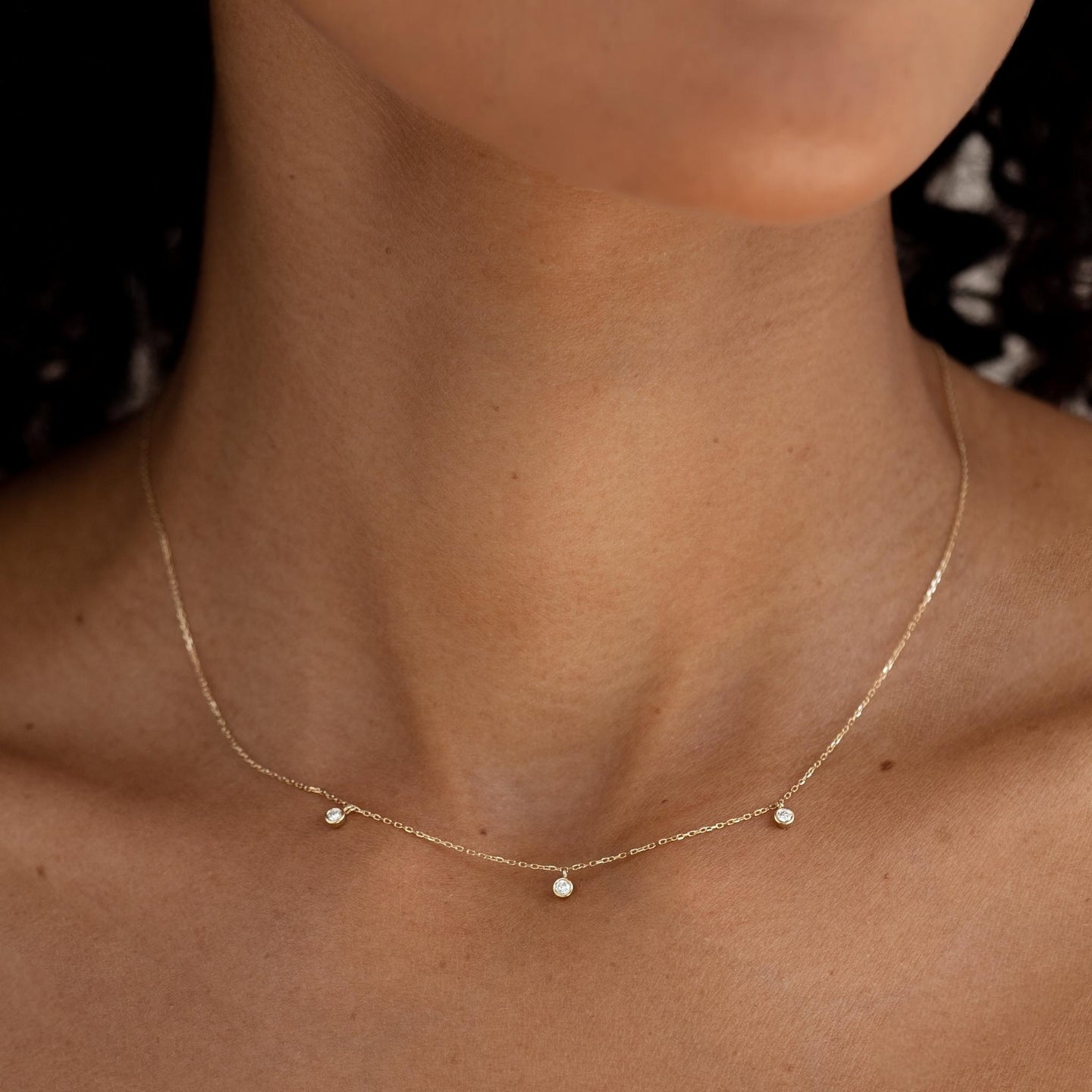3-Diamond Necklace 14k Gold