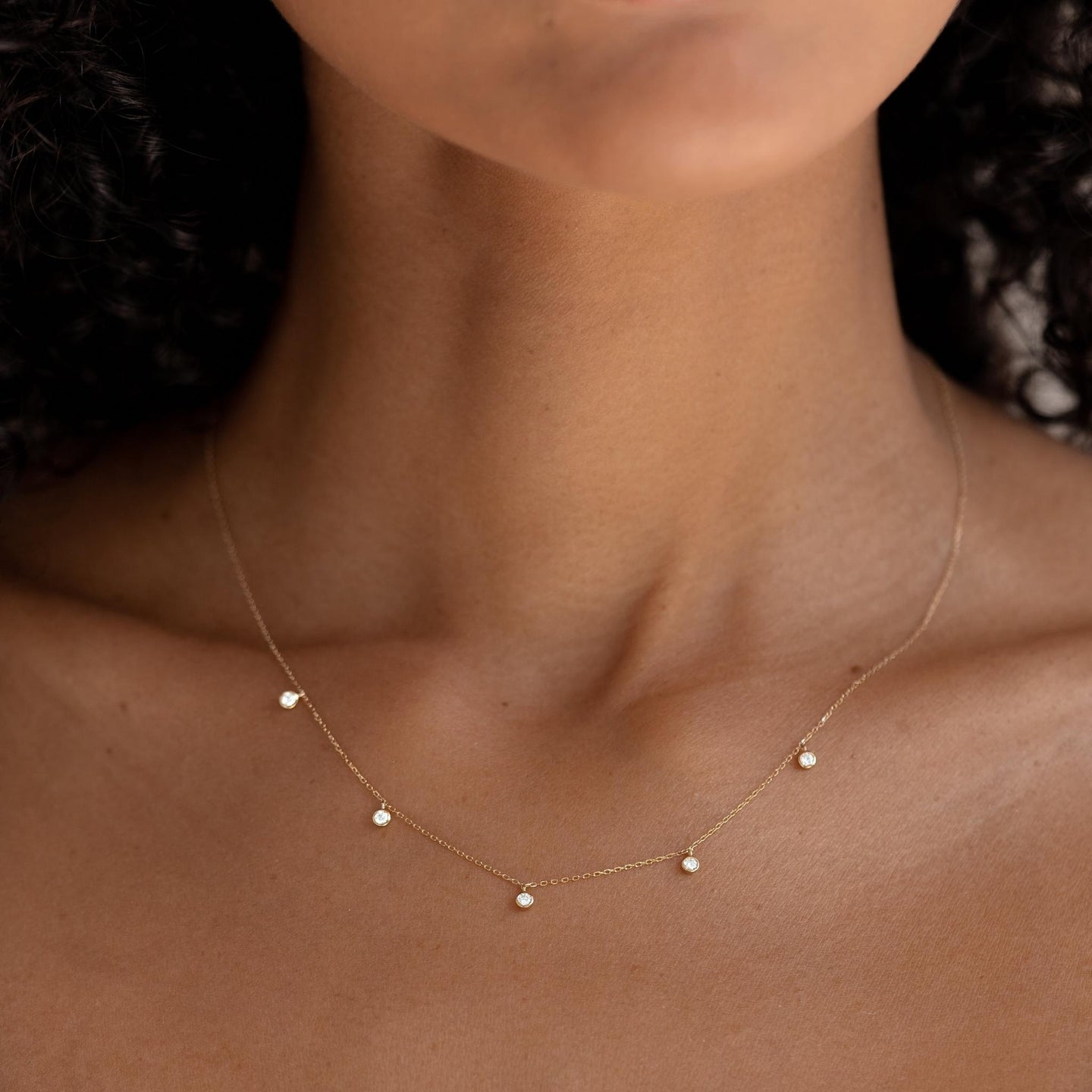 5-Diamond Necklace 14k Gold