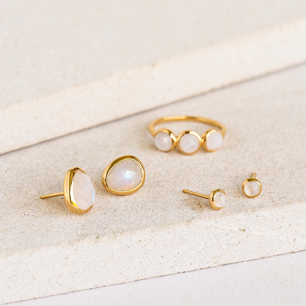 Moonstone Stud Earrings - Karina | Linjer Jewelry