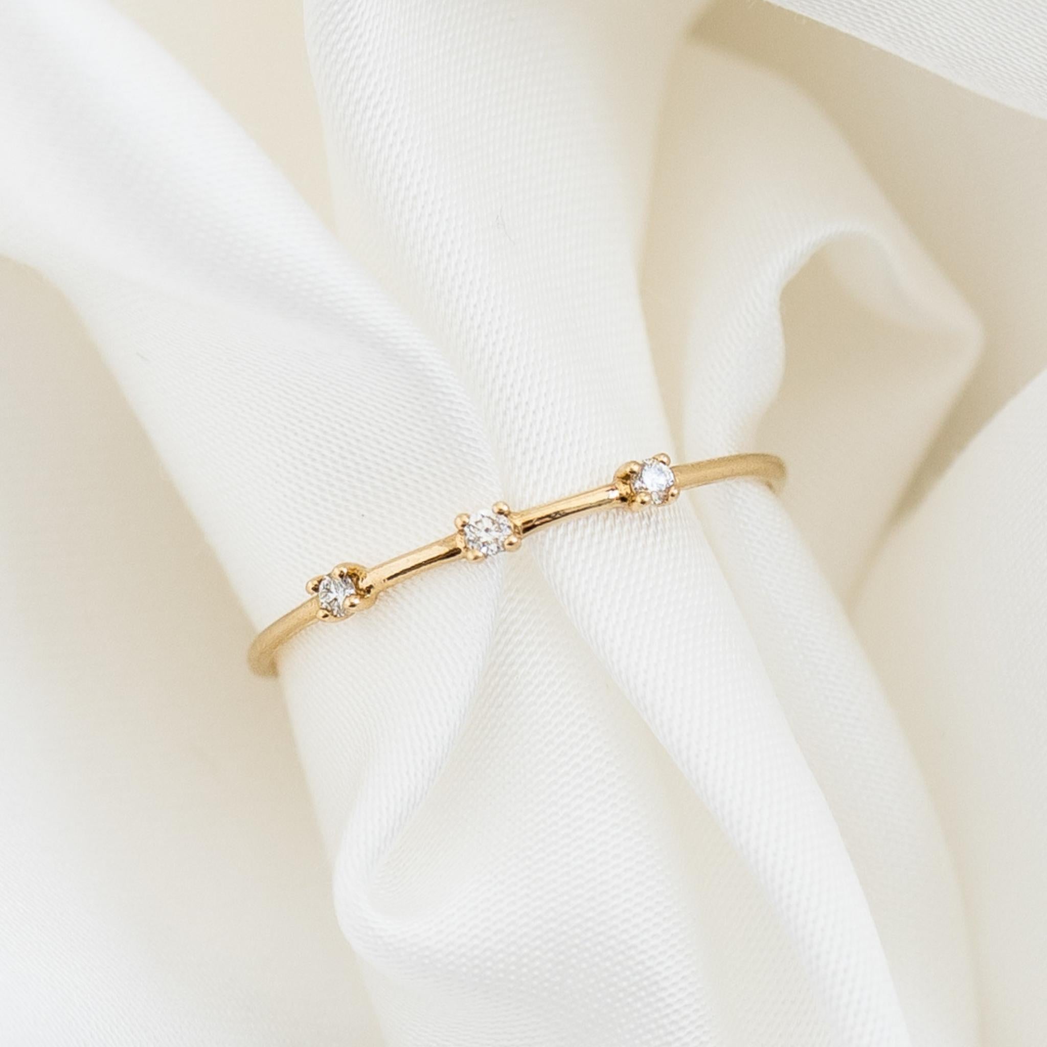 Three Stone Diamond Ring 14k Gold - Estelle | Linjer Jewelry
