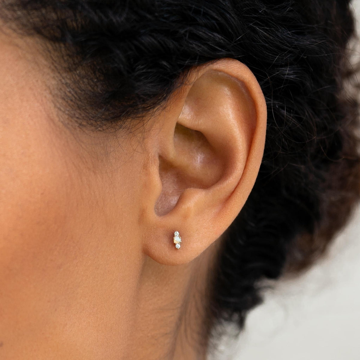 14k solid gold stud earrings with opal gemstones and lab grown diamonds