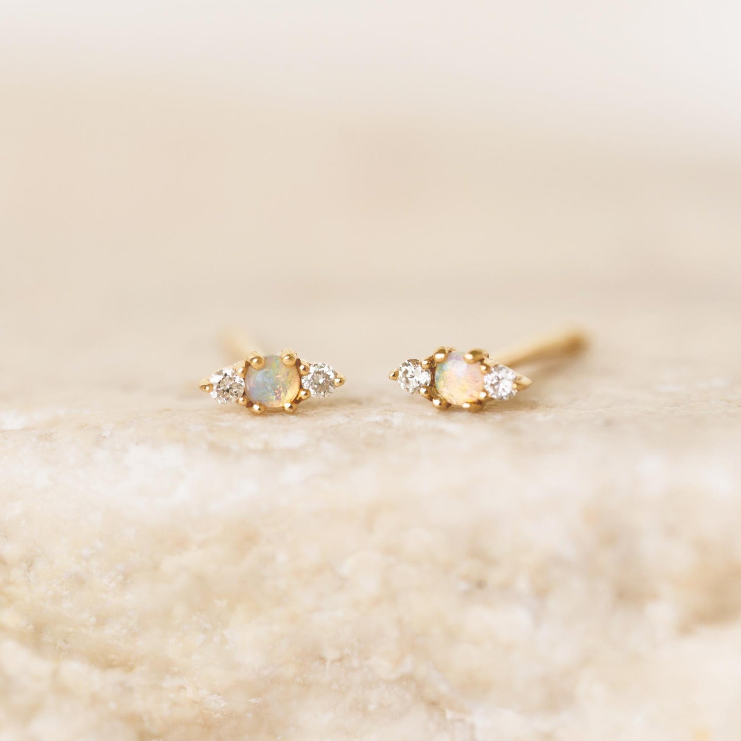 Opal & Diamond Stud Earrings 14k Gold - Kelda