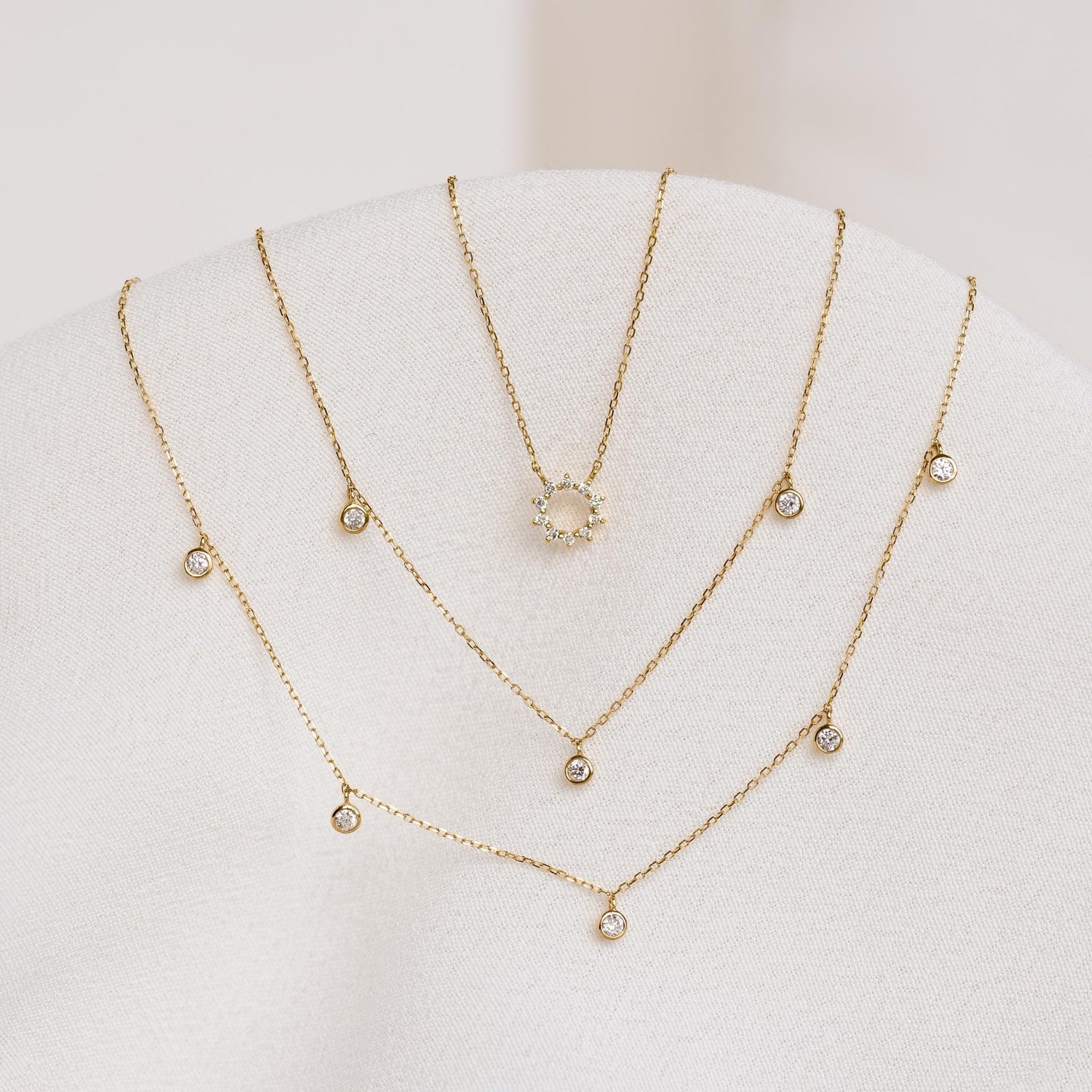 3-Diamond Necklace 14k Gold