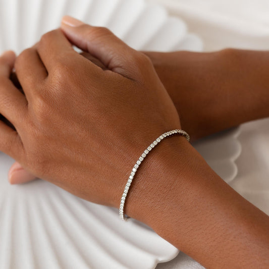 Diamond Tennis Bracelet 14k White Gold (2.6 - 2.7 ct tw 6.5 inches) shown on wrist with round lab grown diamonds