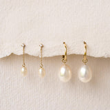 14k Gold Rice Pearl Huggie Earrings - Juliette