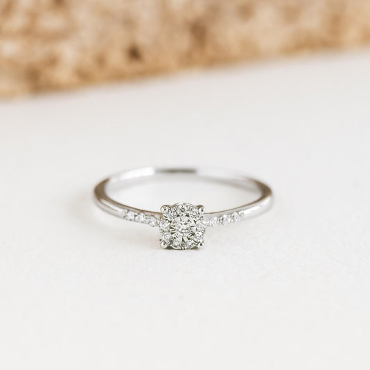 Round Cluster Diamond Ring White Gold - Zaira with a sparkling cluster of round diamonds on a 14k white gold band