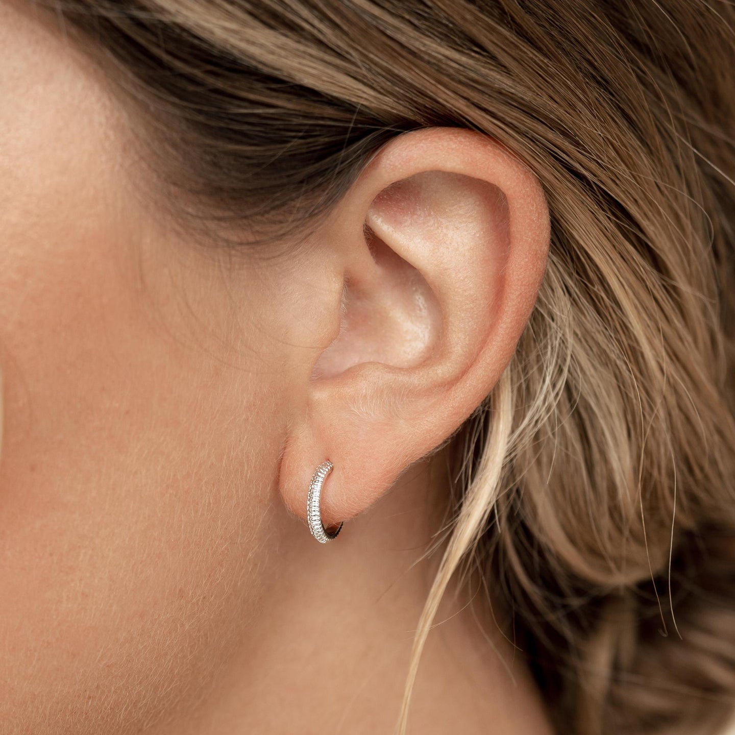 Textured Silver Hoop Earrings - Karla