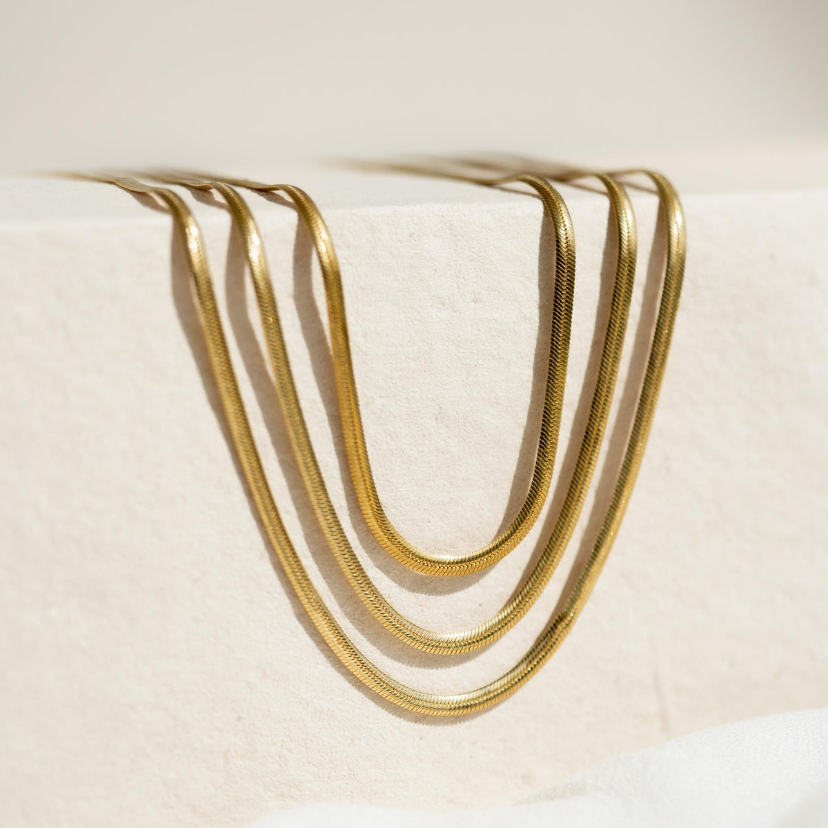 Gold vermeil flat snake chain necklaces