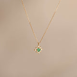 Emerald Flower Pendant Necklace 14k Gold - Inga