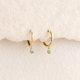 Emerald Huggie Earrings 14k Gold - Bianca