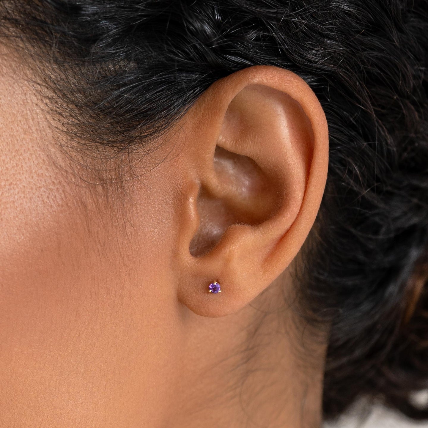 February Birthstone Stud Earrings 14k Gold - Amethyst