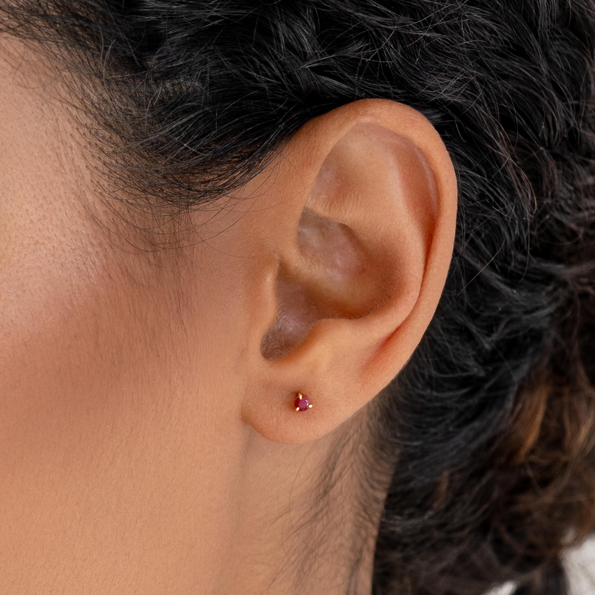 July Birthstone Stud Earrings 14k Gold Ruby Linjer Jewelry