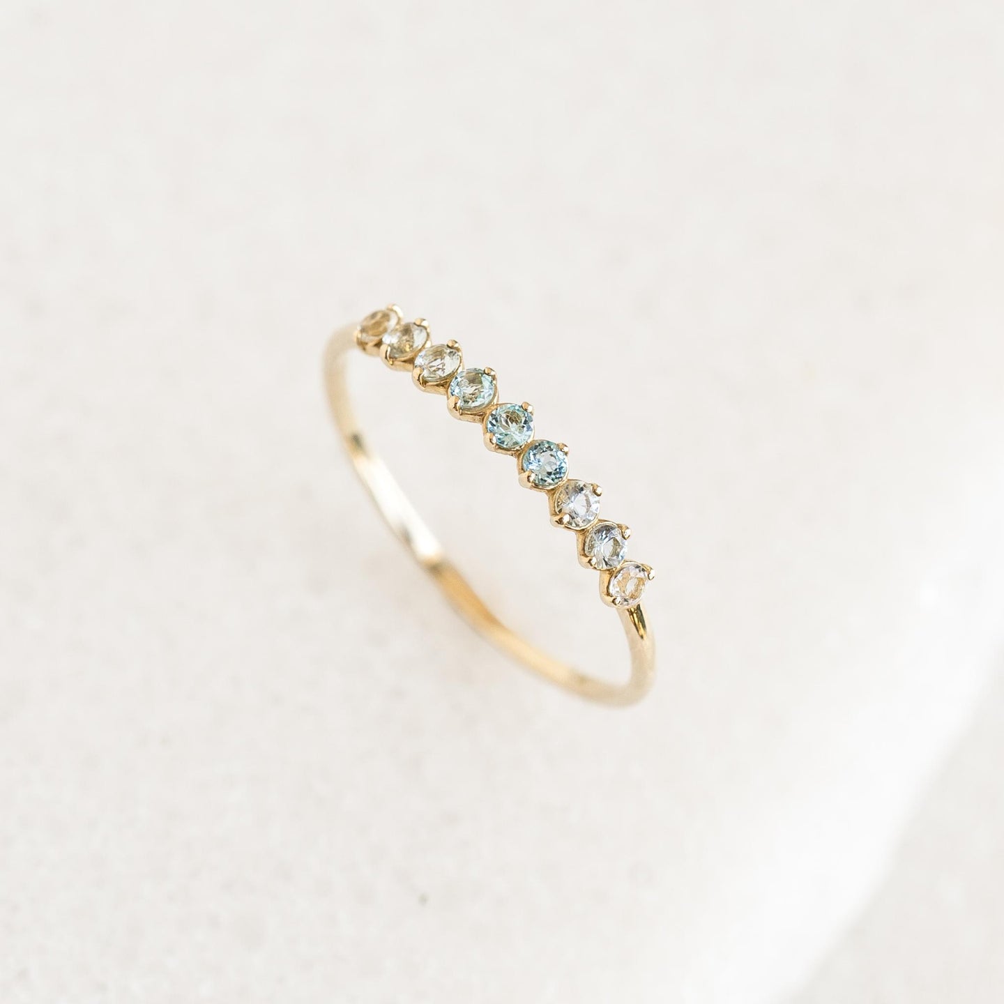 March Birthstone Ring 14k Gold - Ombre Blue Topaz