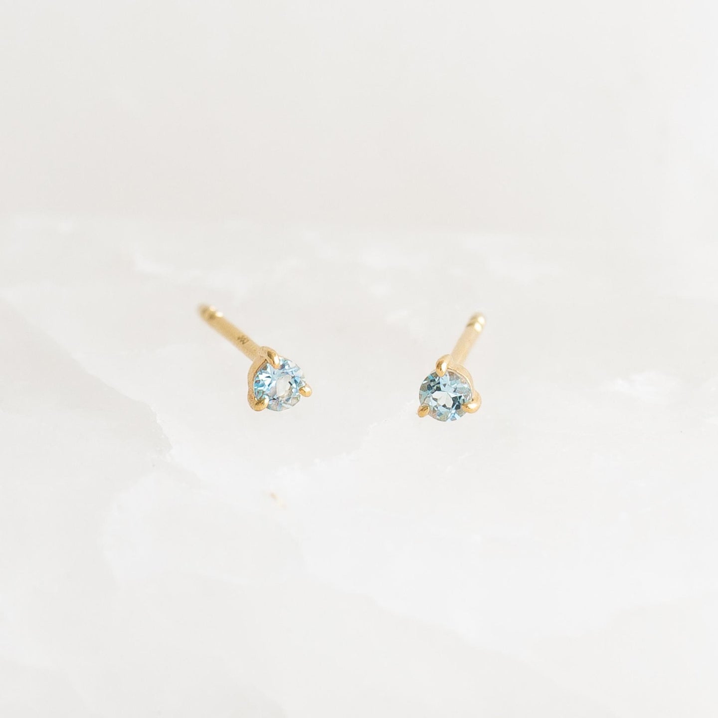 March Birthstone Stud Earrings 14k Gold - Blue Topaz