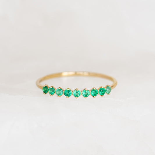 May Birthstone Ring 14k Gold - Green Chalcedony featuring nine small green gemstones on a delicate gold band