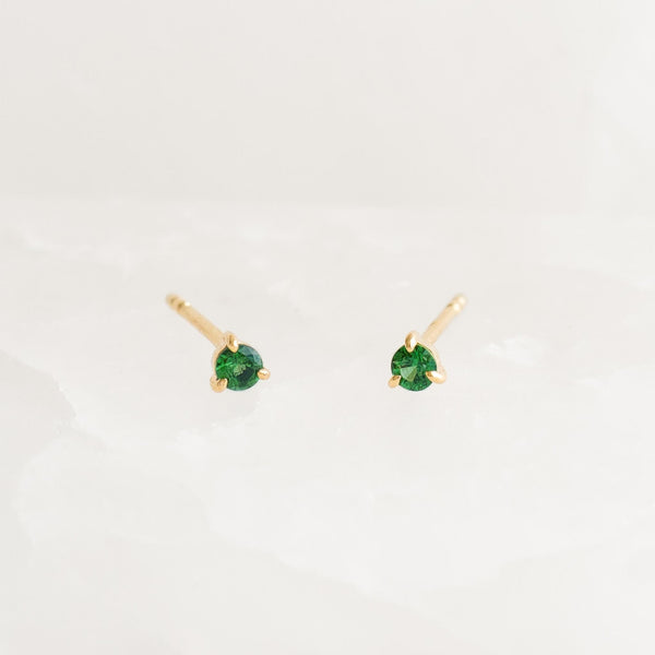 May Birthstone Stud Earrings 14k Gold - Tsavorite | Linjer Jewelry