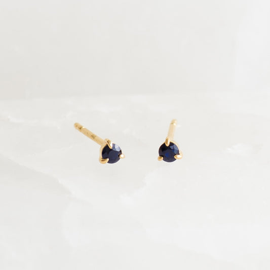 September Birthstone Stud Earrings 14k Gold - Blue Sapphire small round blue sapphire studs set in 14k yellow gold
