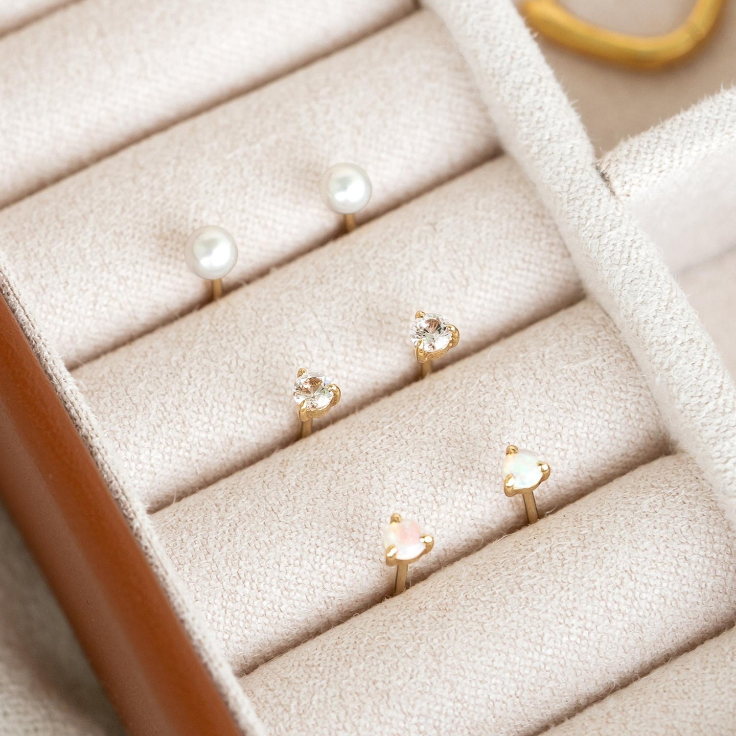 October  Birthstone Stud Earrings 14k Gold - Opal