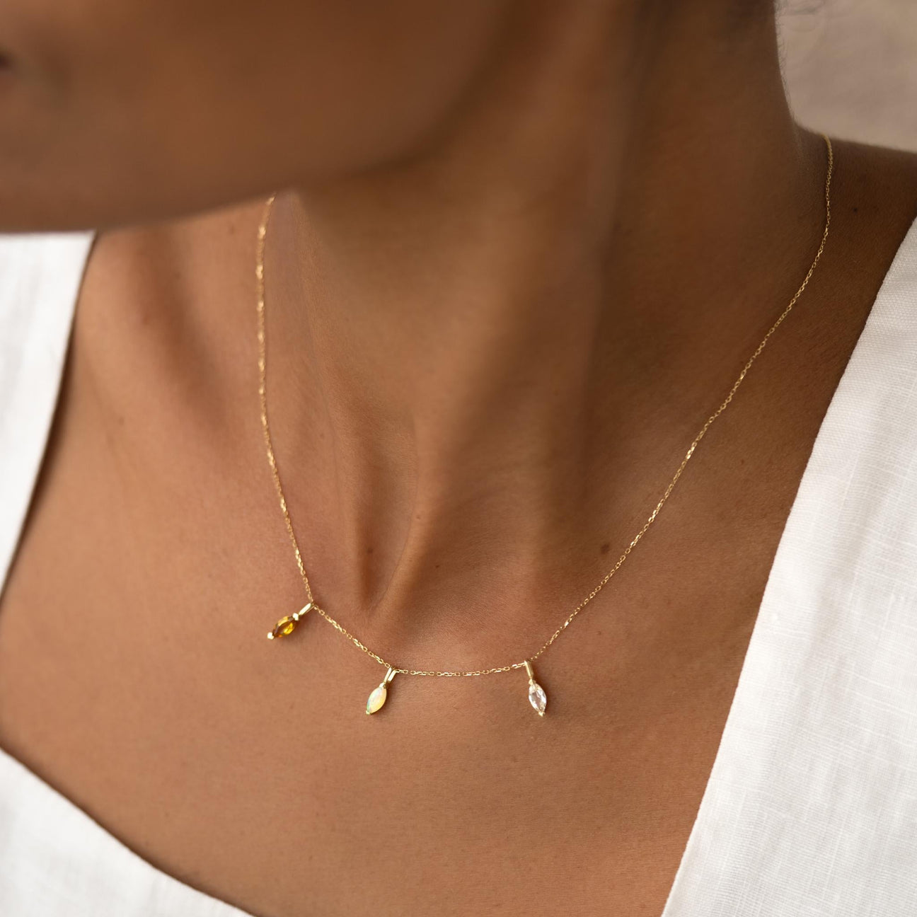 October Birthstone Pendant 14k Gold - Opal | Linjer Jewelry