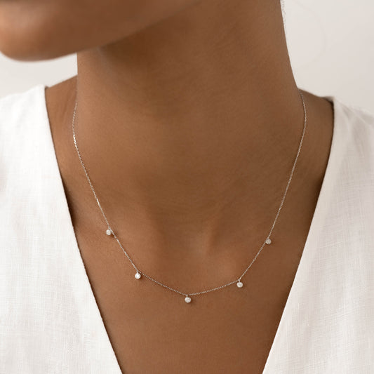 Lab Grown 5-Diamond Necklace White Gold