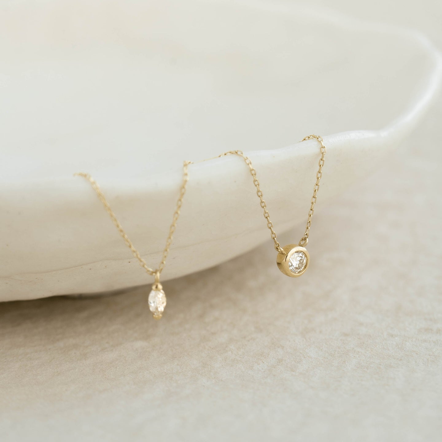 Bezel Set Diamond Necklace 14k Gold - Thais