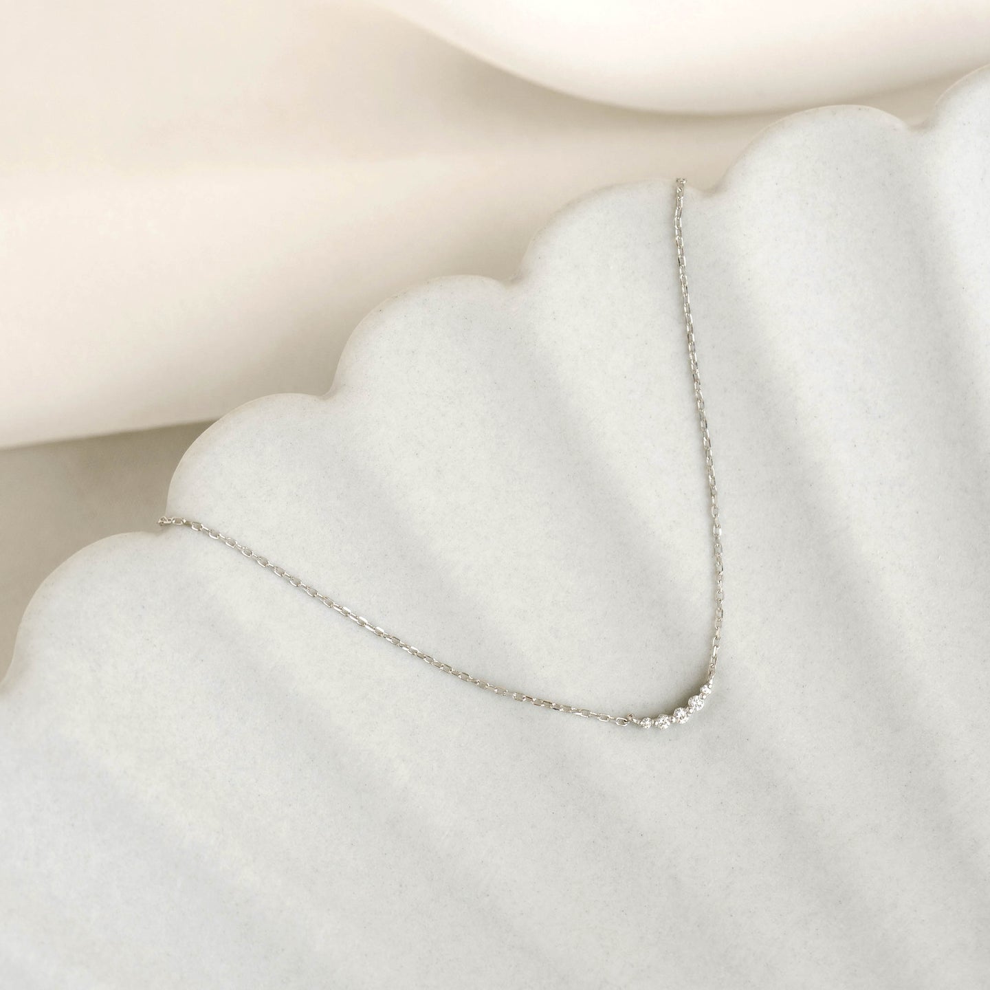 Diamond Curved Bar Necklace White Gold - Jemma