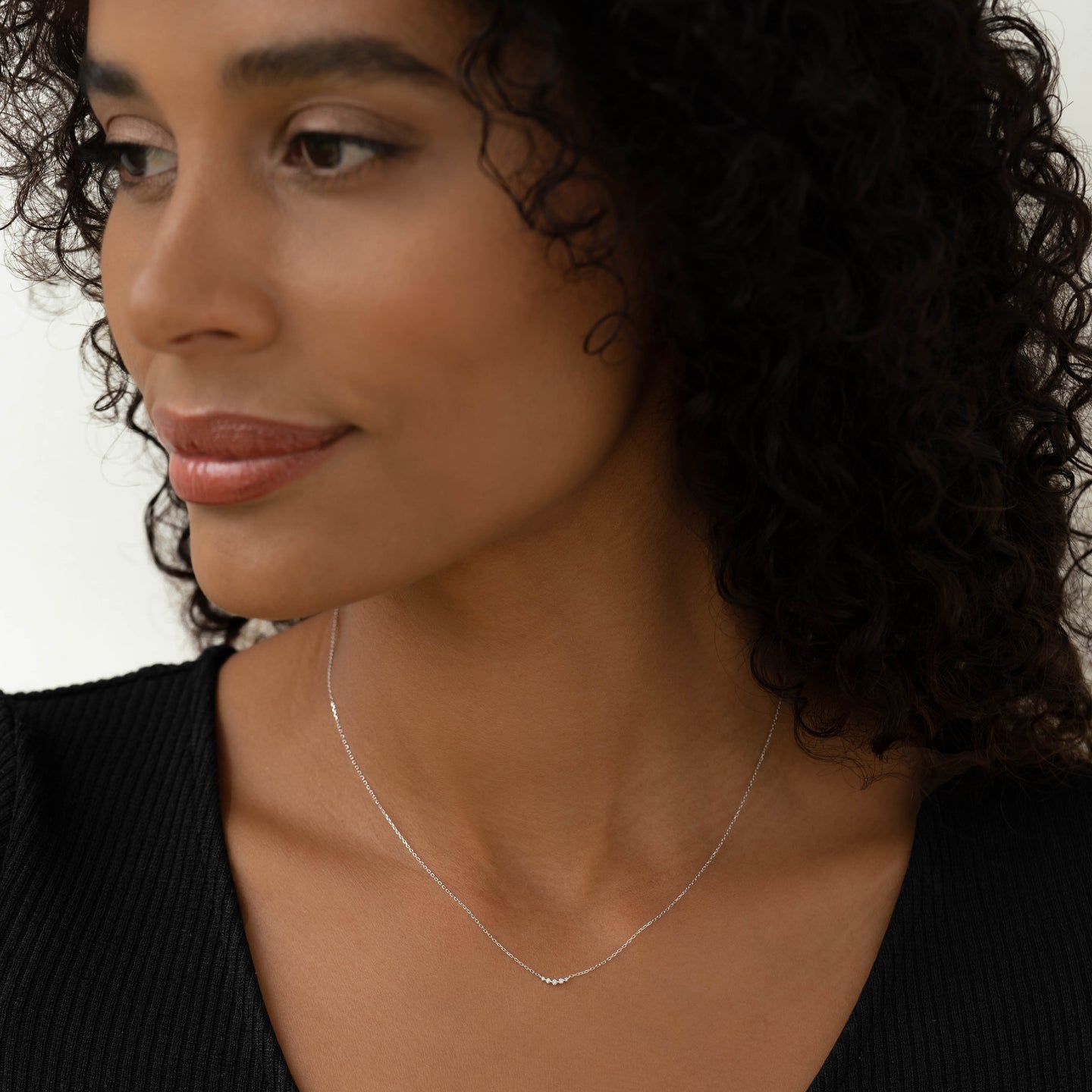 Diamond Curved Bar Necklace White Gold - Jemma | Linjer Jewelry