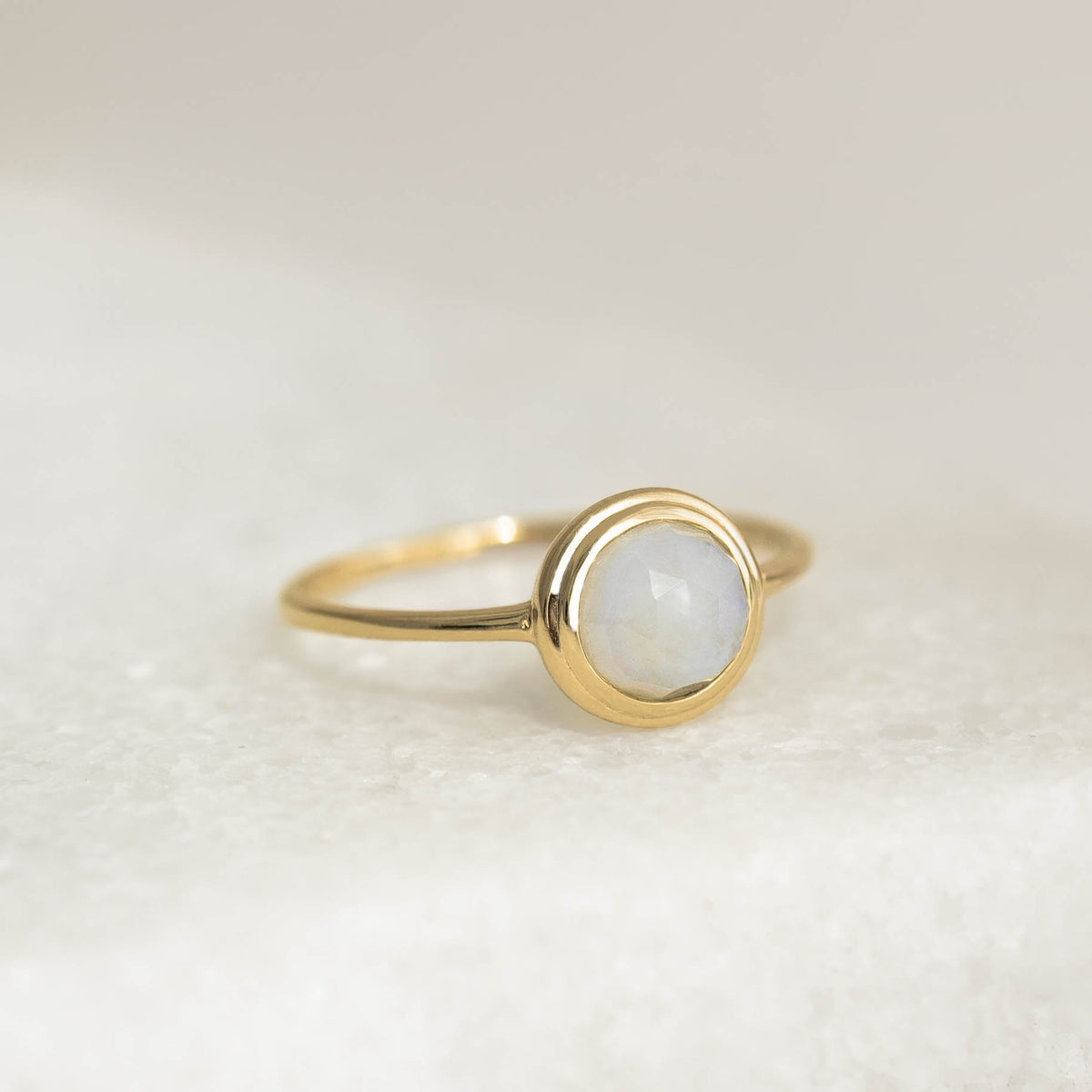 Moonstone Ring 14k Gold - Zosia featuring a 6.5mm rainbow moonstone set in a delicate Grecian-inspired gold band