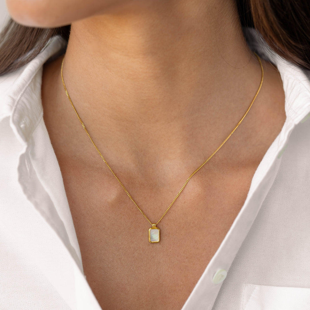 Mother of Pearl Tag Necklace - Iria | Linjer Jewelry
