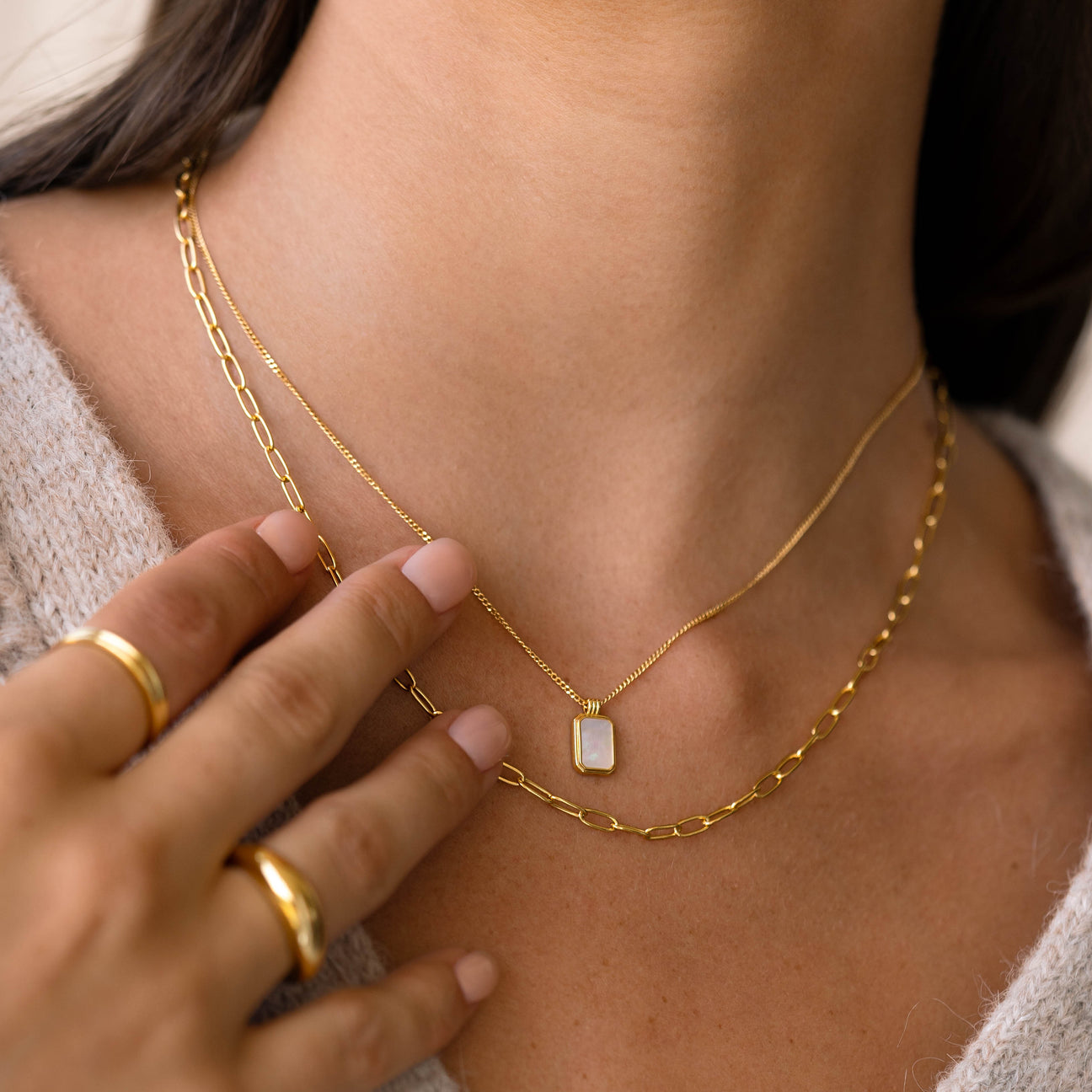 Mother of Pearl Tag Necklace - Iria | Linjer Jewelry