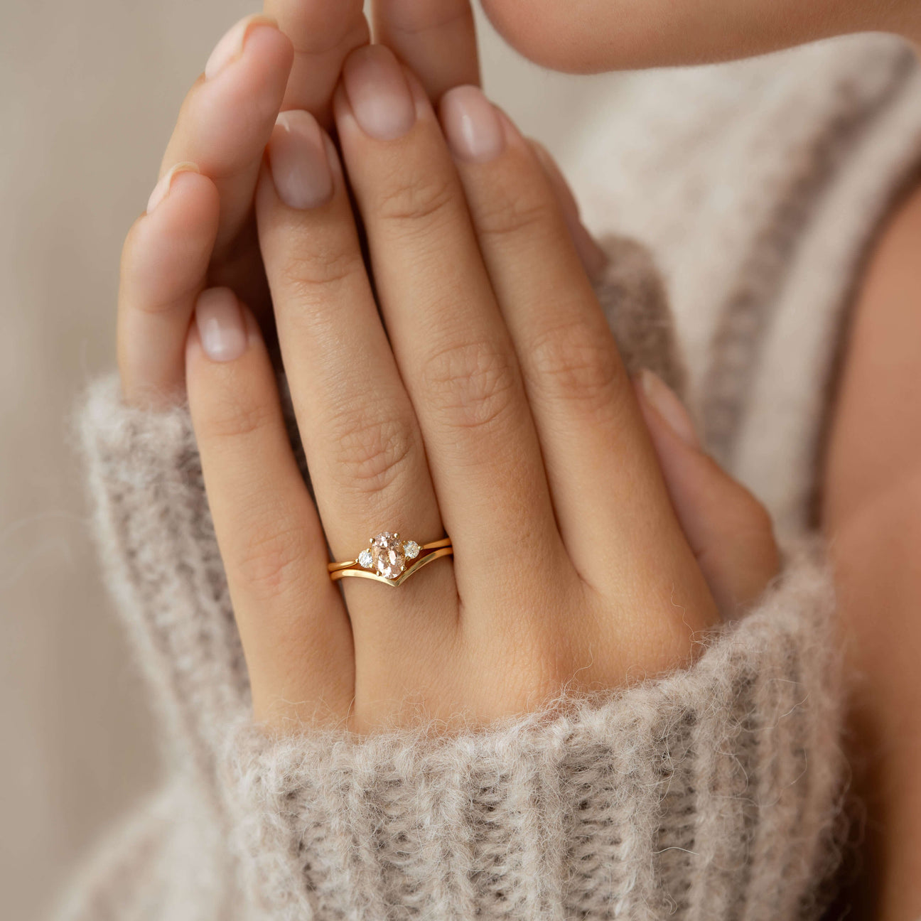 Morganite and Lab Grown Diamond Ring 14k Yellow Gold - Kindra