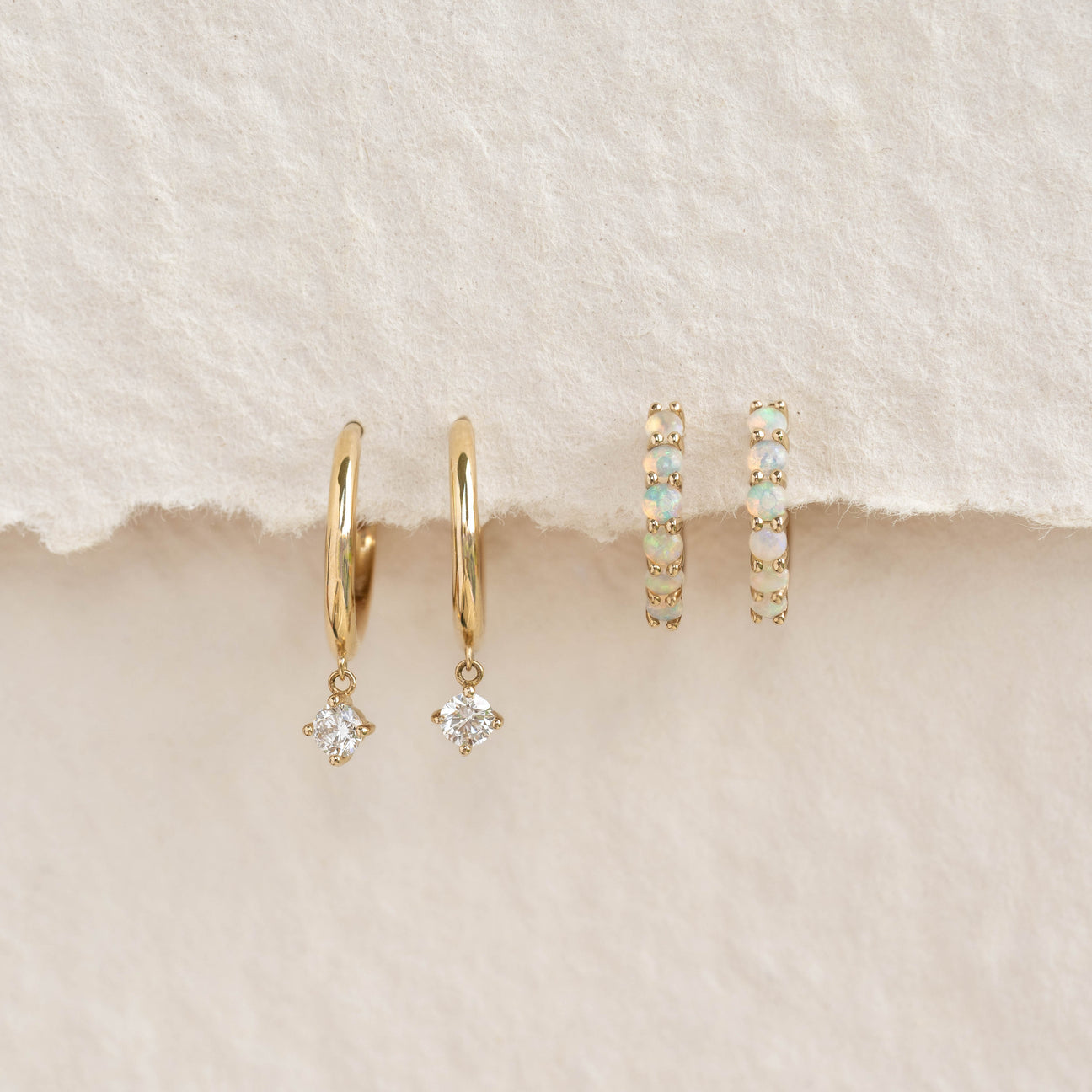 Opal Huggie Earrings 14k Gold - Calypso | Linjer Jewelry