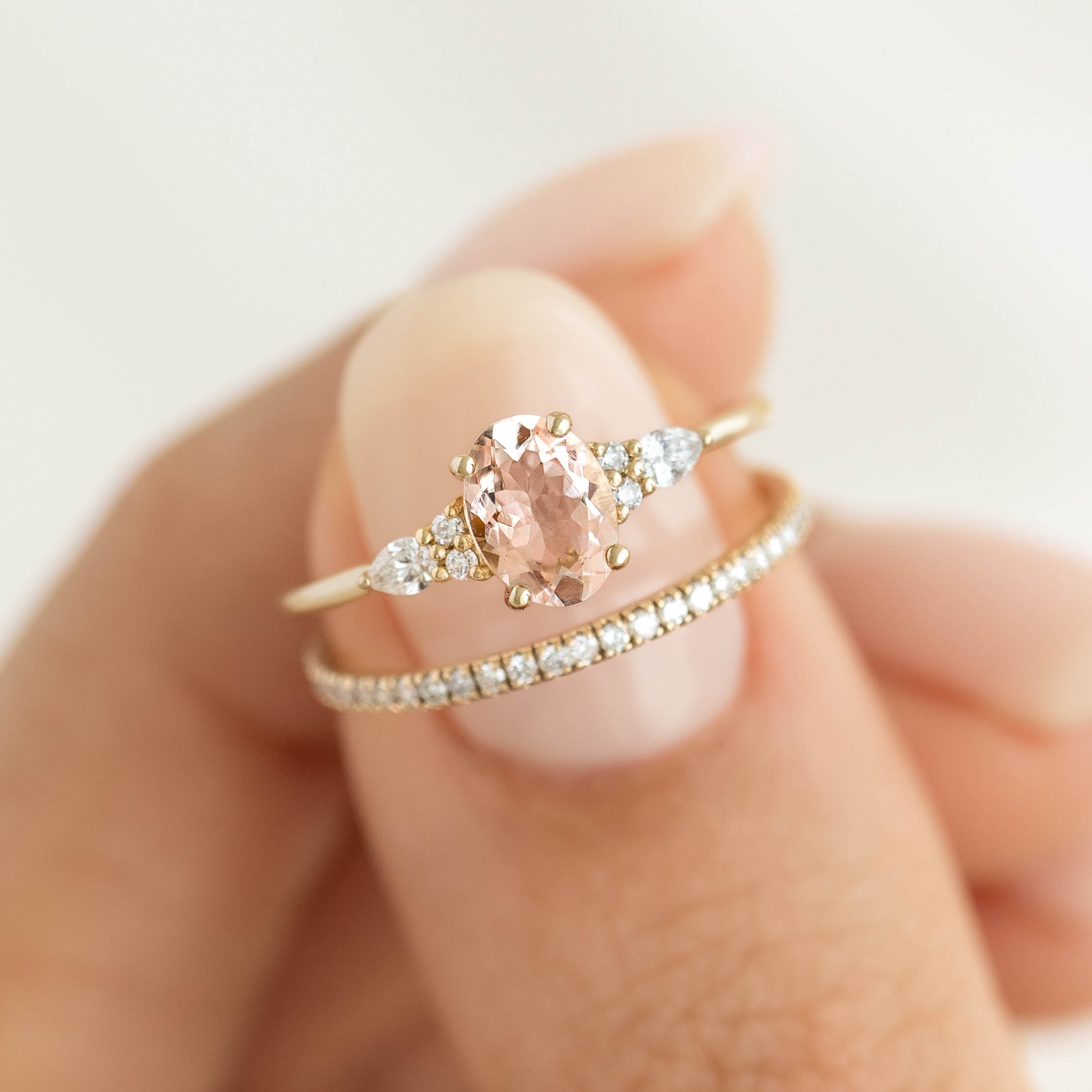 Morganite and Lab Grown Diamond Ring 14k Gold - Rochelle | Linjer